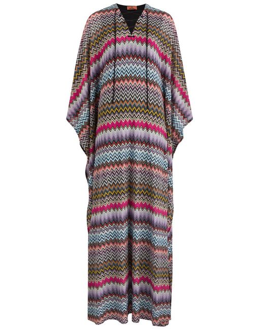 Missoni Multicolor Zigzag Metallic Fine-Knit Kaftan Dress