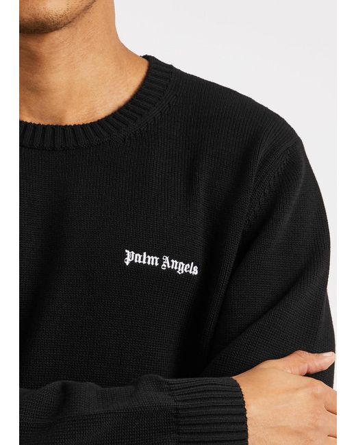 Palm Angels Black Logo-embroidered Cotton Jumper for men