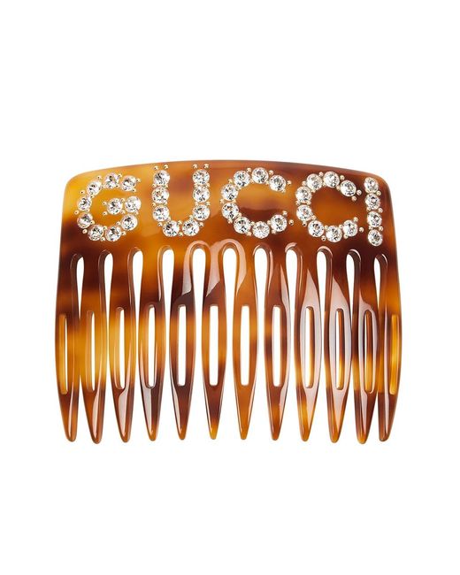 Gucci Orange Tortoiseshell Crystal-Embellished Hair Comb