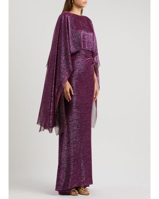 Talbot Runhof Purple Cape-Effect Metallic-Voile Gown