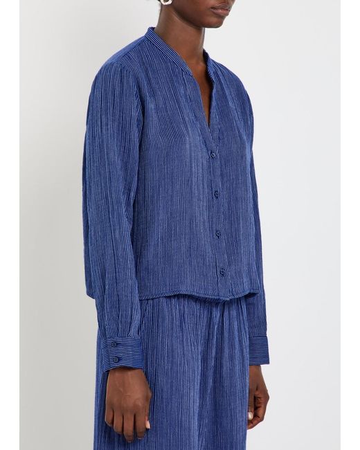 Eileen Fisher Blue Striped Cotton Blouse