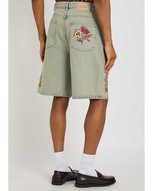 Drole de Monsieur Gray Dusty Brodé Fleurs Embroidered Shorts for men