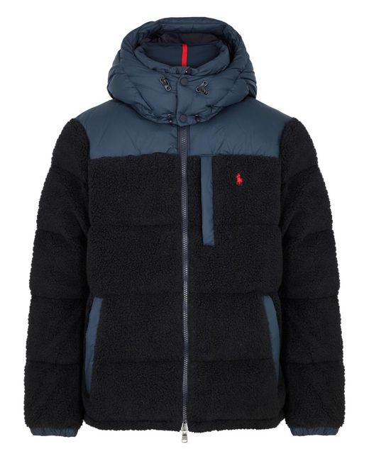 Polo Ralph Lauren Blue Panelled Quilted Faux Shearling Jacket for men