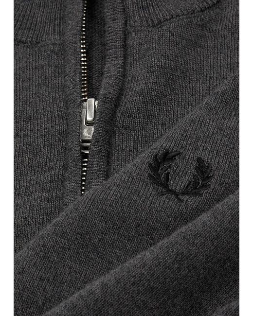 Fred Perry Gray Logo-embroidered Wool-blend Half-zip Jumper for men