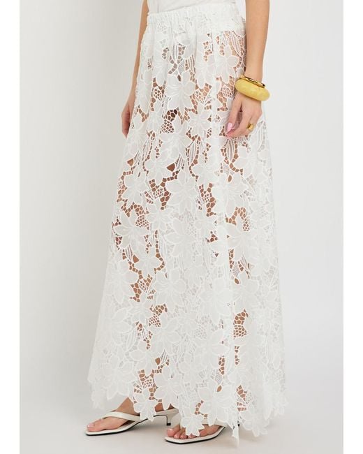 SOLAQUA White Margaux Embroidered Guipure-Lace Maxi Skirt