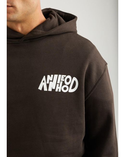Annie Hood Black Jumble Logo-Print Hooded Cotton Sweatshirt for men