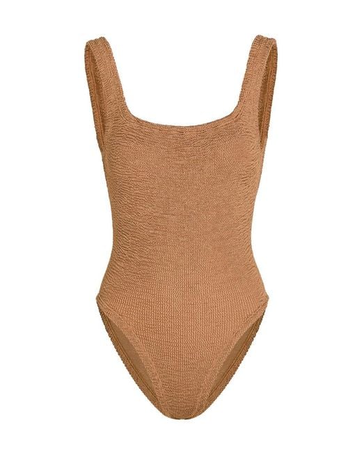 Hunza G Brown Square-Neck Crinkle Swimsuit