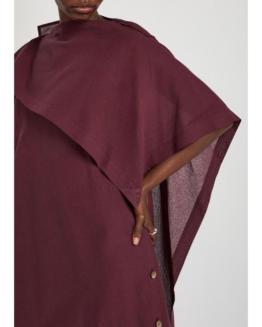 Issey Miyake Purple All Squares Cape-Effect Asymmetric Paper-Blend Midi Dress