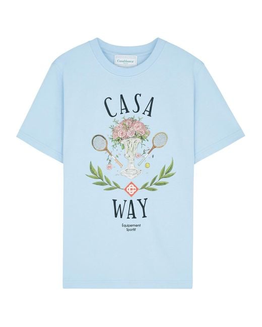 CASABLANCA Casa Way Blue Printed Cotton T-shirt for men