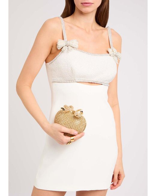 Self-Portrait Metallic Heart Crystal-Embellished Satin Clutch