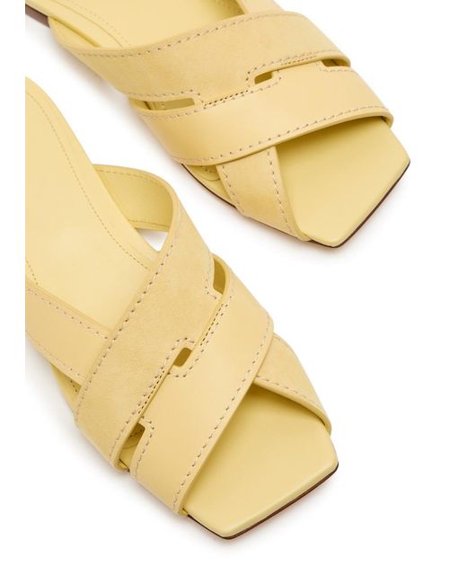 Tod's Yellow Square-Toe Suede And Leather Sandals
