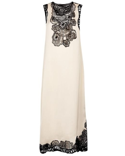 Jil Sander White Lace-trimmed Satin Maxi Dress