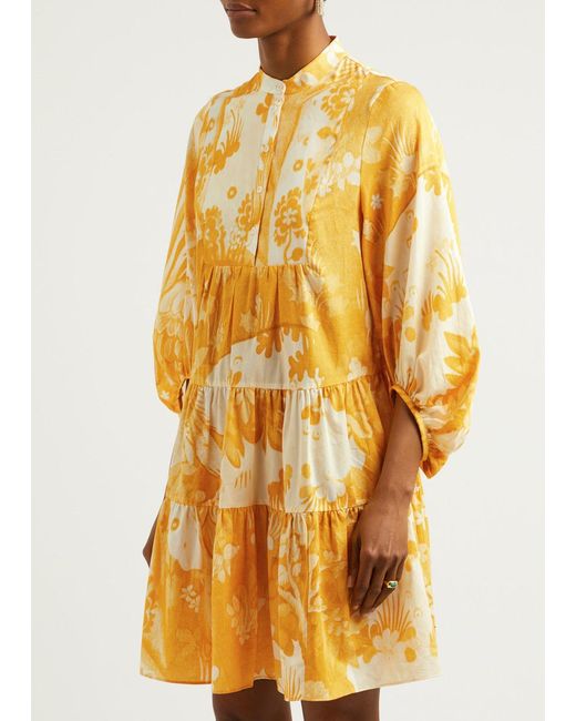 Erdem Yellow Printed Cotton Mini Dress