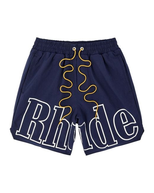 Rhude Blue Logo-Print Nylon Shorts for men