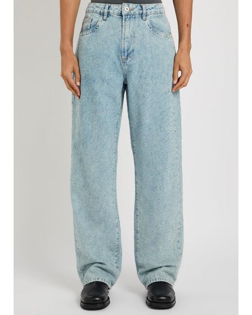 MKI Miyuki-Zoku Blue Twisted Weave Textured Wide-Leg Jeans for men