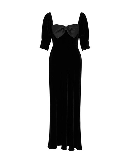 Rixo Black Celia Bow-embellished Velvet Midi Dress