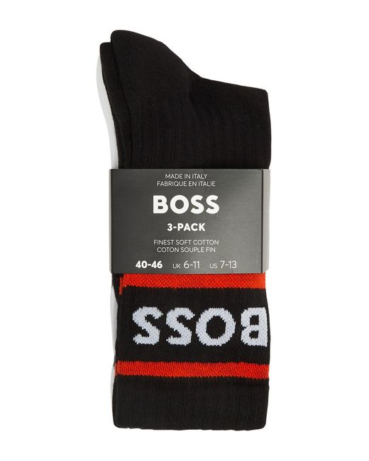Boss Black Striped Logo-intarsia Stretch-cotton Socks for men