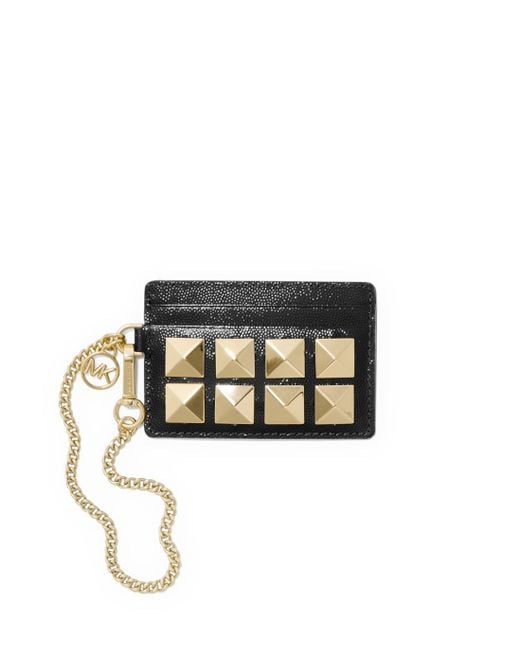 Michael Kors White Small Studded Textured Leather Chain Card Case