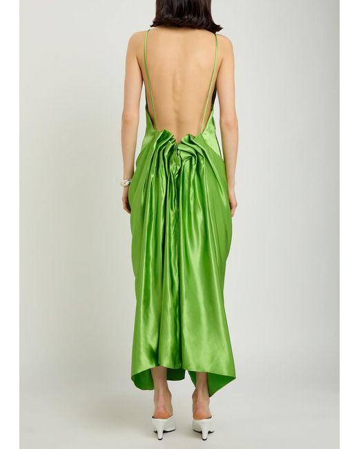 Khaite Green Kent Draped Satin Midi Dress