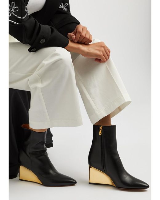 Chloé Black Rebecca 70 Leather Wedge Ankle Boots