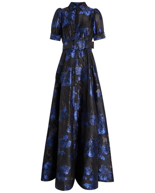 Rebecca Vallance Blue Alexandra Floral-Jacquard Woven Maxi Dress