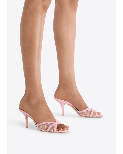 Malone Souliers Pink Perla 70 Floral-Mesh Heeled Sandals
