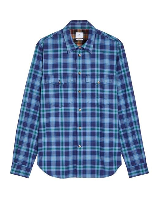 Paul Smith Blue Checked Cotton Shirt for men