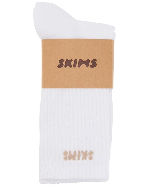 Skims White Logo-Intarsia Cotton-Blend Socks