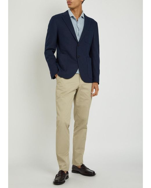 Slowear Blue Textured Cotton Blazer for men