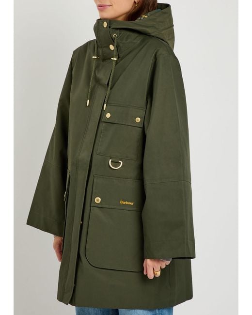 Barbour Green Arla Waterproof Hooded Cotton-Blend Jacket