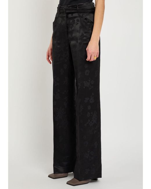 Gabriela Hearst Black Norman Floral-Jacquard Silk Trousers