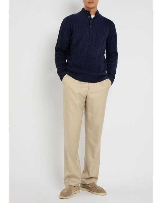 Aurélien Blue Cable-Knit Wool And Cashmere-Blend Polo Jumper for men