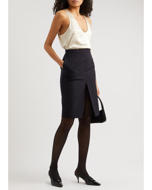 Saint Laurent Blue Saint Laurent Pinstriped Wool Skirt