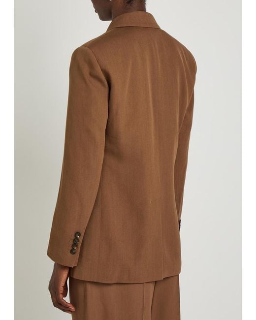 Brunello Cucinelli Brown Double-Breasted Wool-Blend Blazer