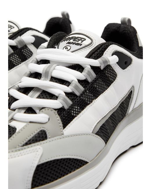 Cleens White Hyper Runner Panelled Mesh Sneakers for men