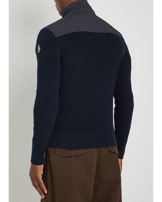 Moncler Blue Panelled Shell And Cotton-Knit Jacket for men