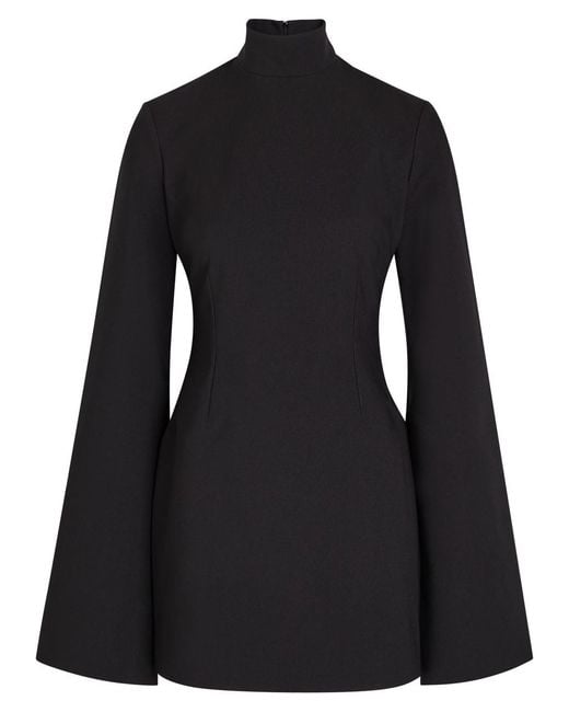 Solace London Black Laurel Bell-Sleeve Crepe Mini Dress