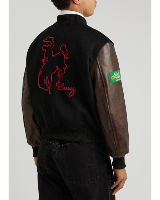 CHERRY LA Black Western Champion Wool-Blend Varsity Jacket for men