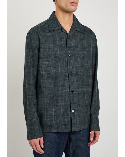 Jil Sander Blue Checked Wool-Blend Shirt for men