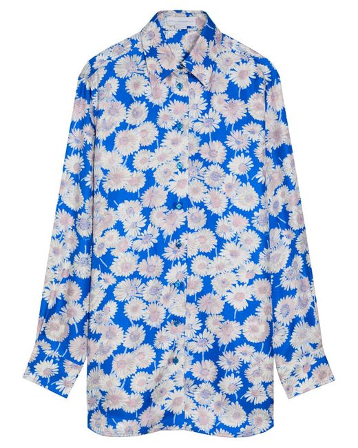 Stella McCartney Blue Daisy Floral-Print Silk Shirt