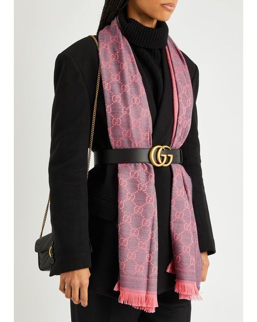 Gucci Pink Sten gg-jacquard Wool Scarf