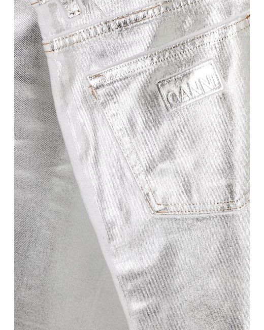 Ganni Gray Stary Foil-print Barrel-leg Jeans