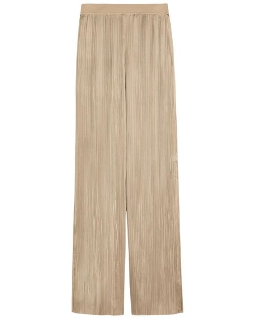 Joseph Natural Amber Pleated Wide-Leg Satin Trousers