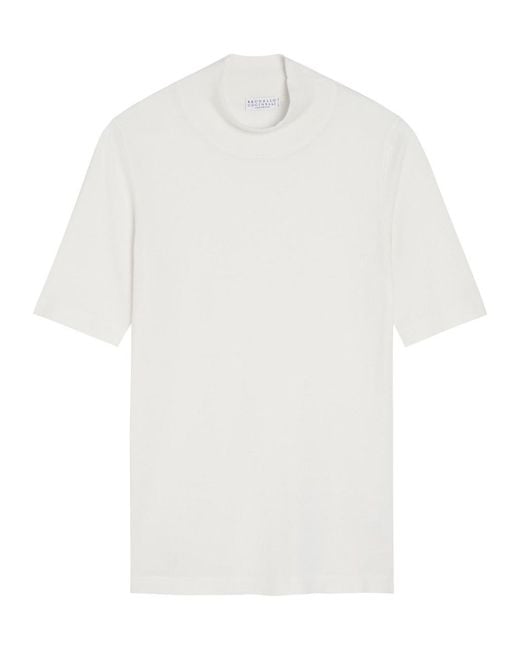 Brunello Cucinelli White Turtle-Neck Cashmere And Silk-Blend Top