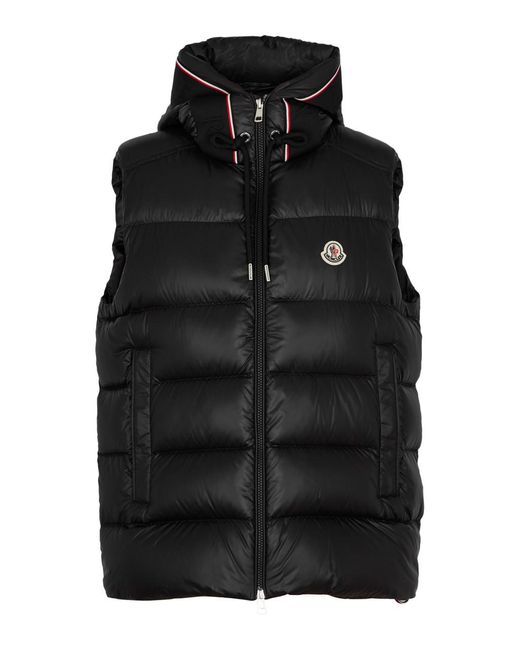 Moncler Black Luiro Hooded Quilted Shell Gilet for men
