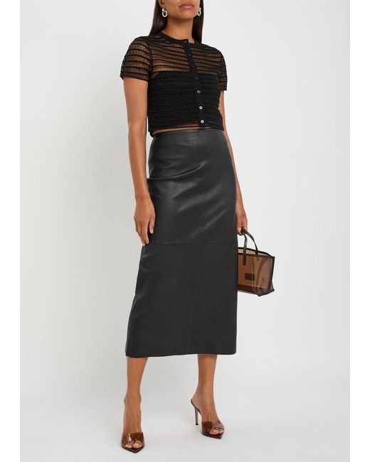 Jonathan Simkhai Black Raven Leather Midi Pencil Skirt