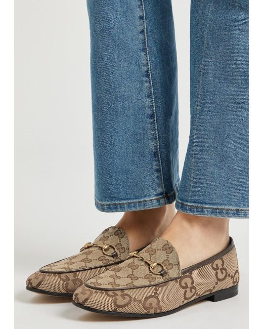 Gucci Natural Jordaan Gg-Monogrammed Canvas Loafers