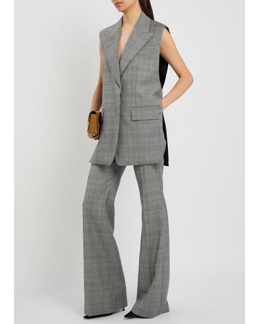 Sportmax Gray Plaid Wool Sleeveless Blazer