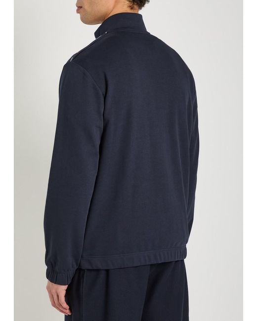 Emporio Armani Blue Logo-Embroidered Half-Zip Cotton-Blend Sweatshirt for men