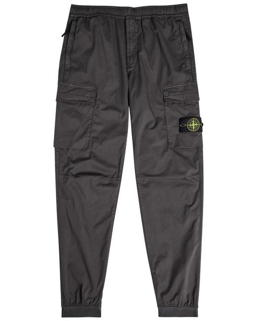 Stone Island Gray Logo Stretch-Cotton Cargo Trousers for men